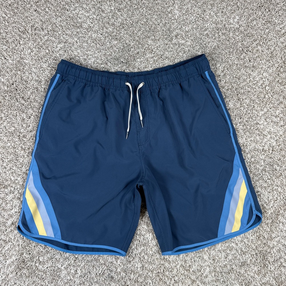 Fair Harbor Swim Trunks Mens L Navy Blue Striped The Anchor Recycled Retro